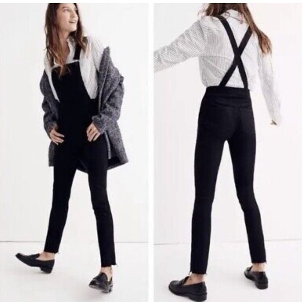 Madewell Black Skinny Raw Hem Overalls Size Small